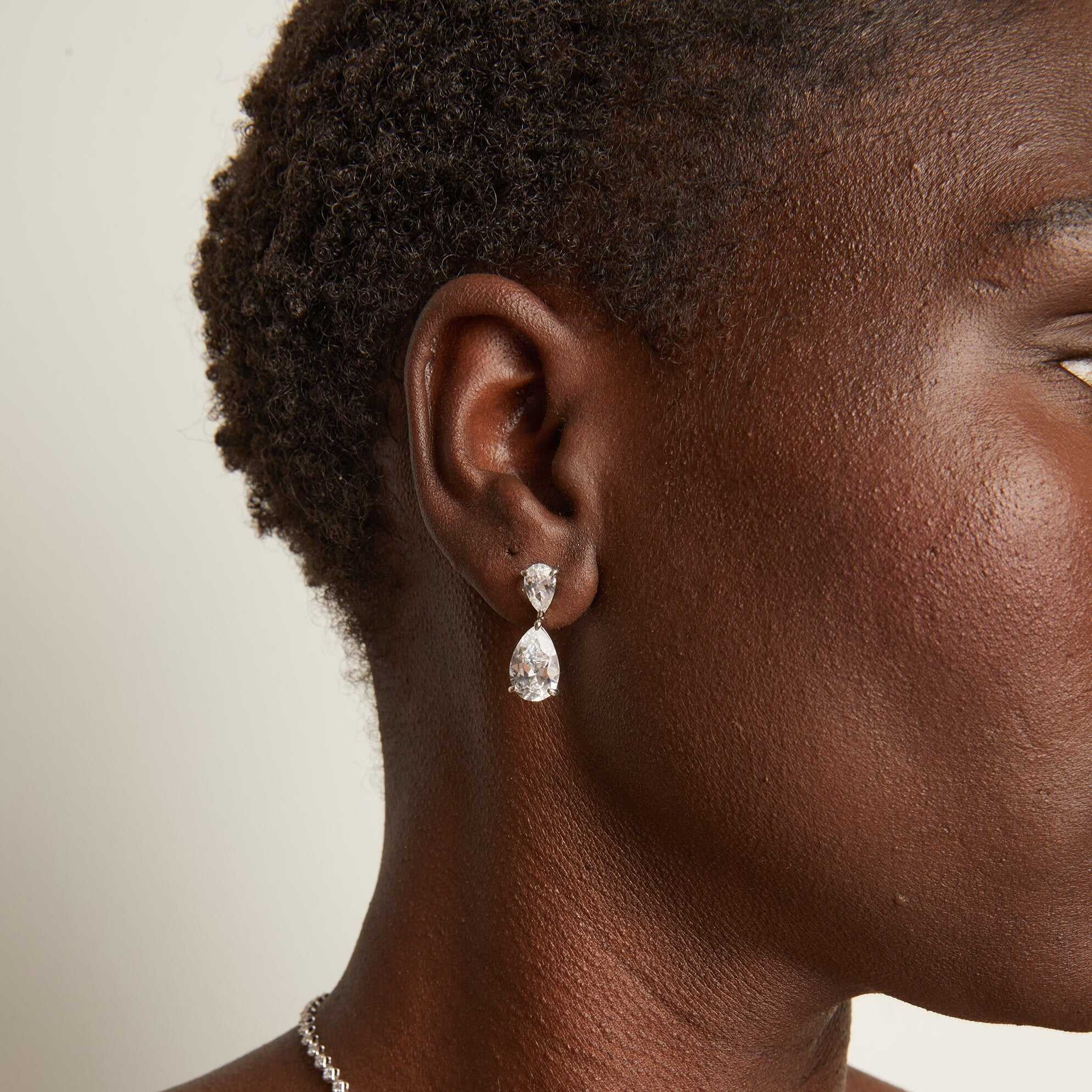 Pear-Shaped Crystal Double Drop Earrings