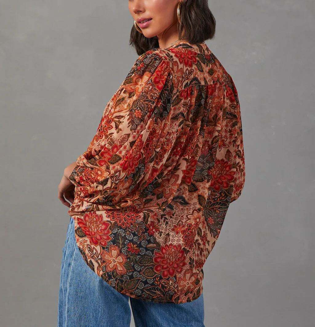 Autumn Floral Button Down Blouse