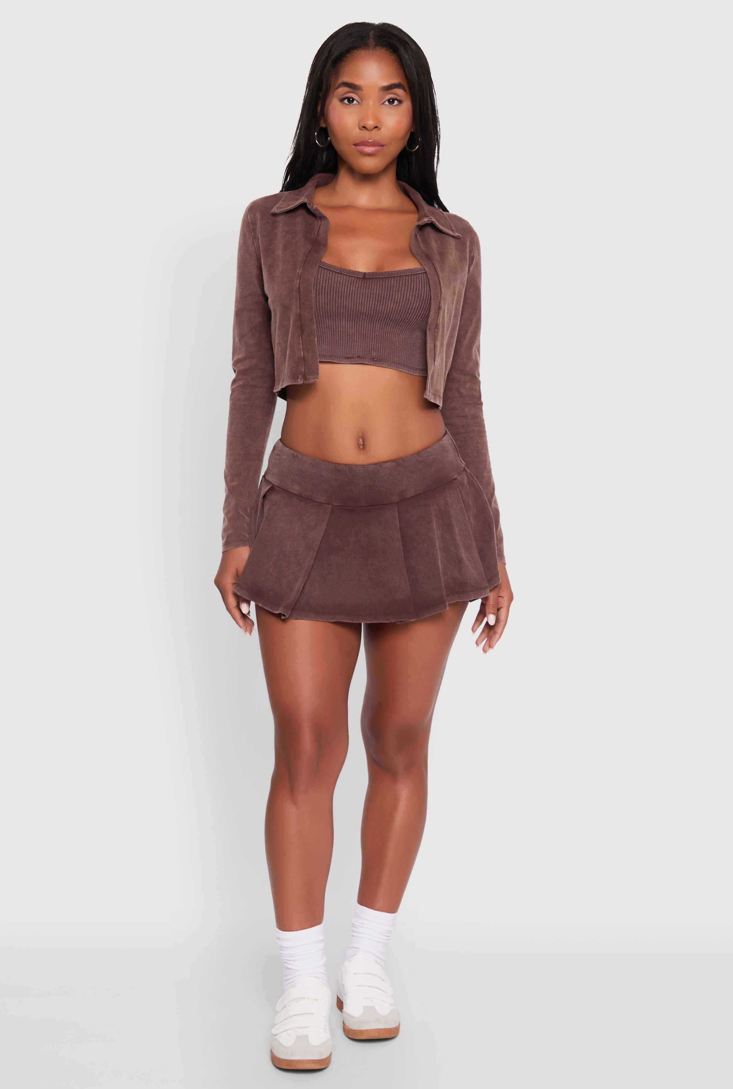 Trendy Acid Wash Pleated Micro Skort