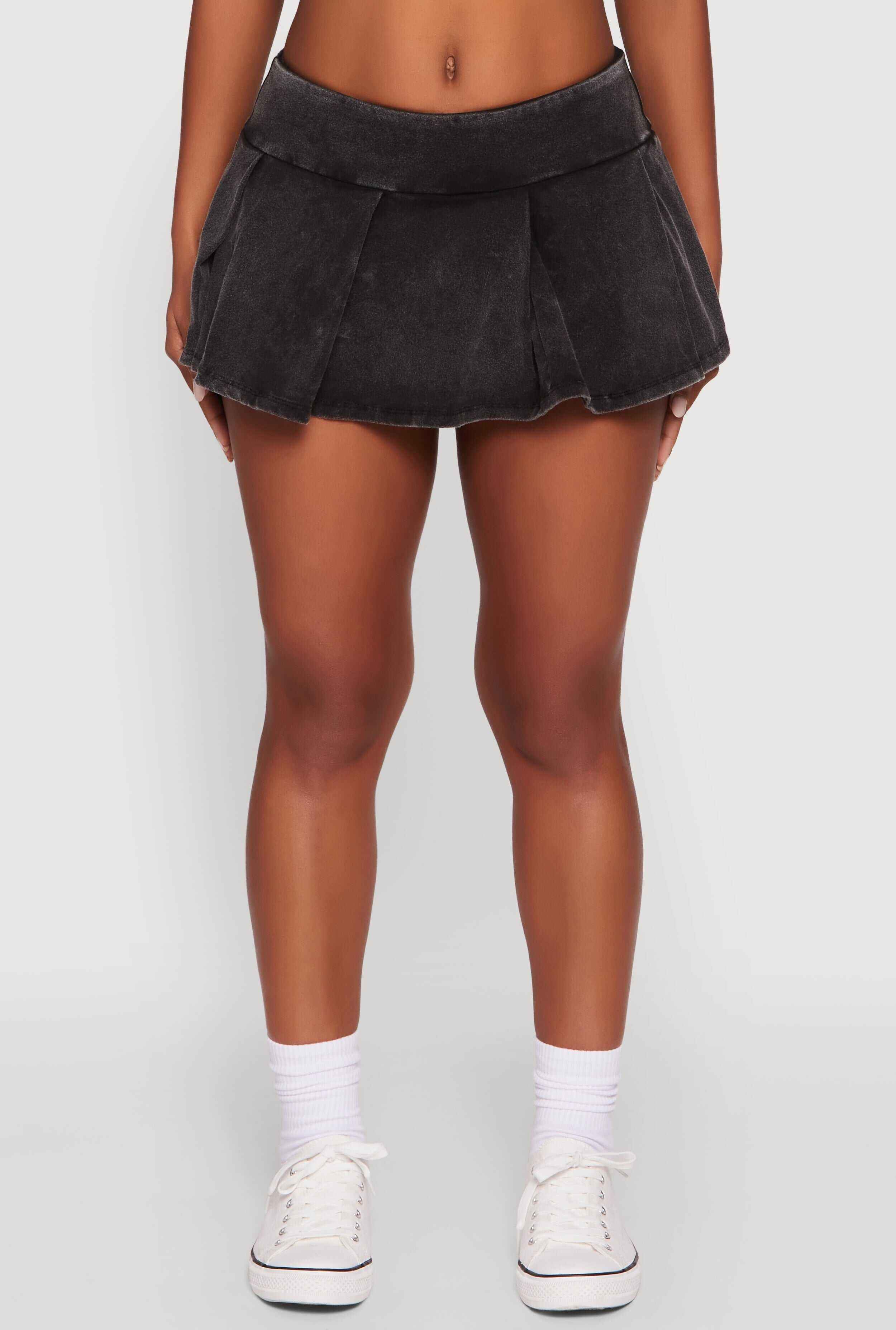 Trendy Acid Wash Pleated Micro Skort
