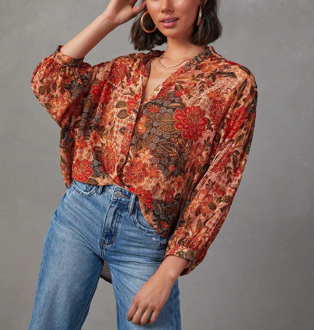 Autumn Floral Button Down Blouse