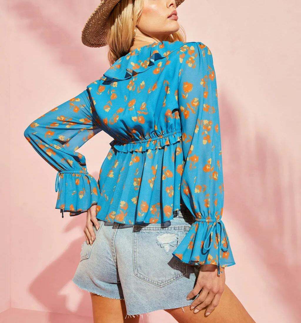 Floral Chiffon Front Tie Top