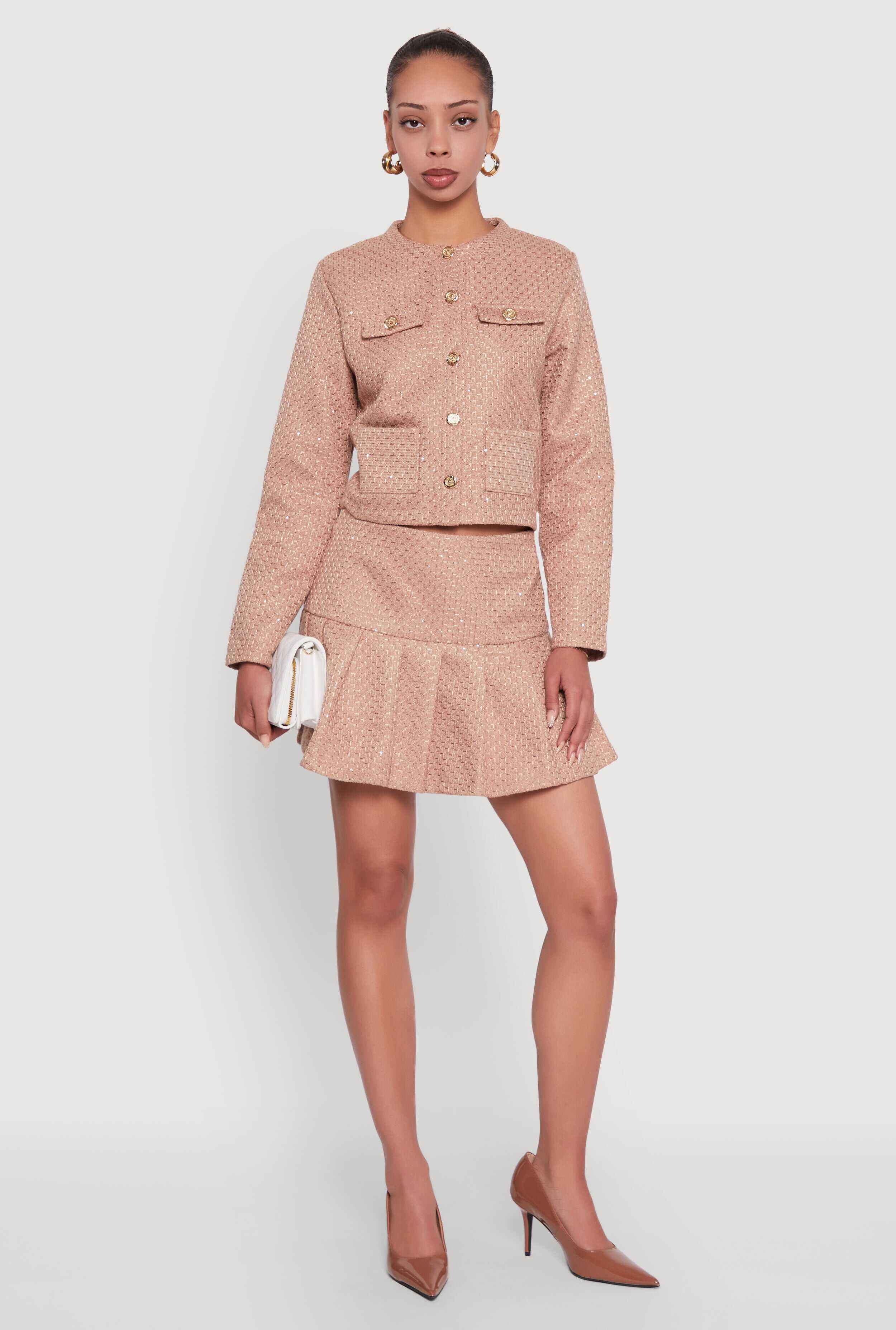 Tweed Pleated Mini Skirt