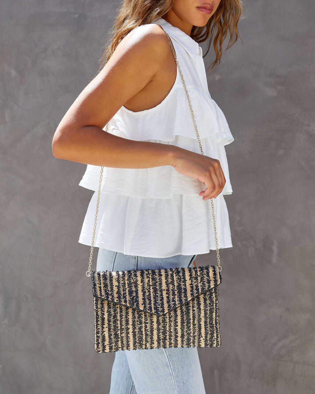 2-Color Woven Stripe Clutch