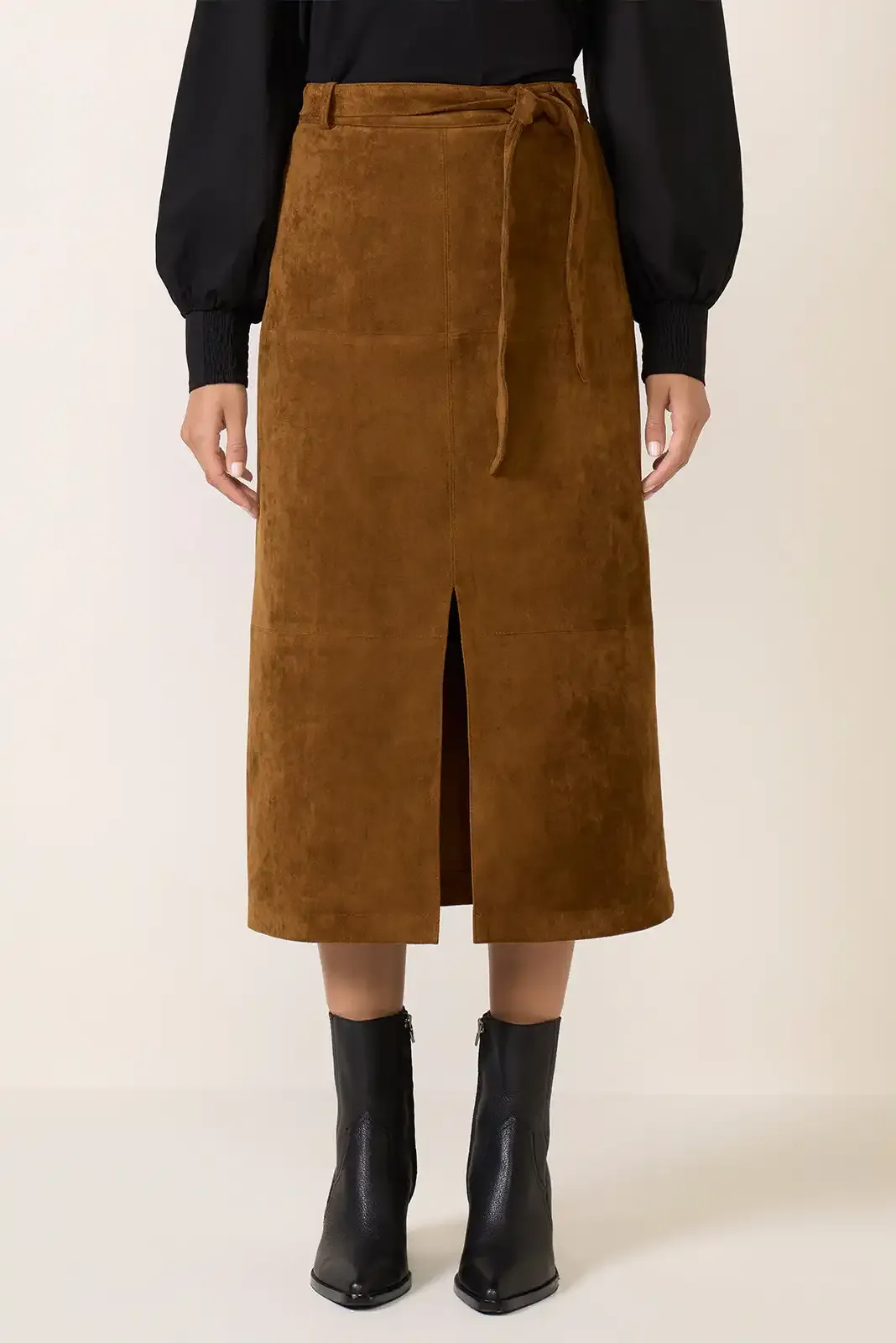 Caramel Suede Midi Skirt
