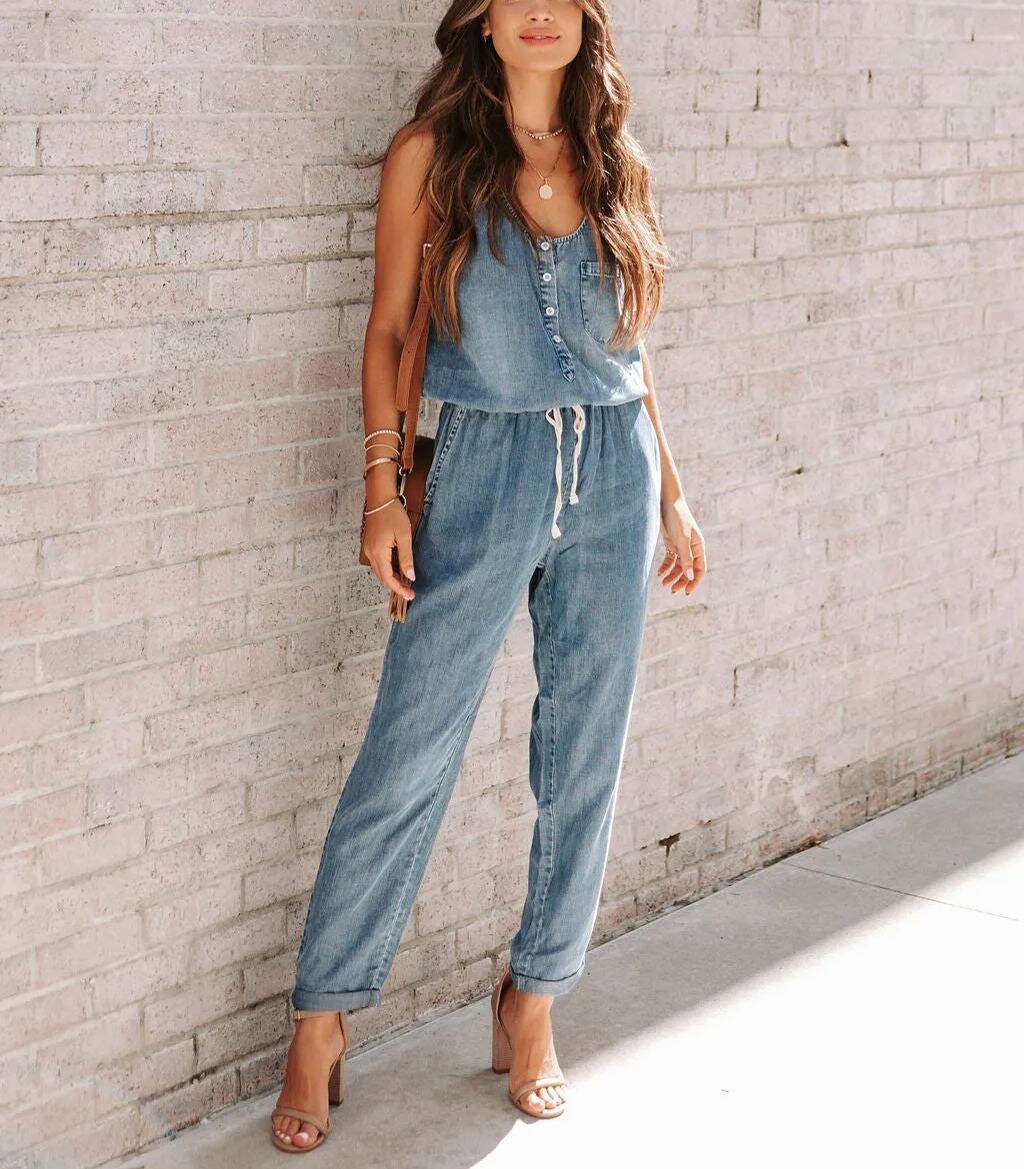 Pocketed Denim Jumpsuit