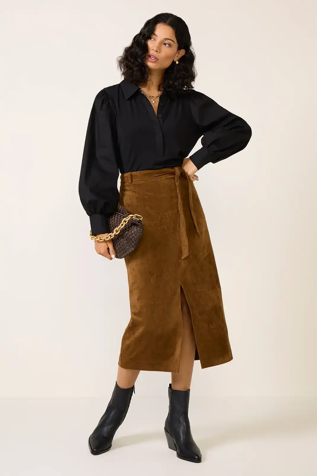 Caramel Suede Midi Skirt