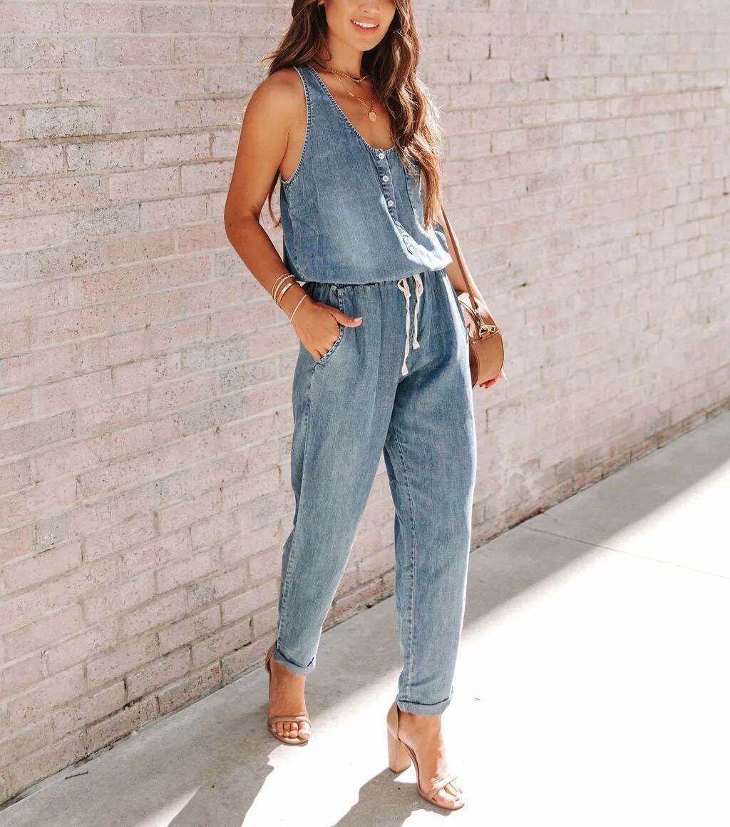Pocketed Denim Jumpsuit