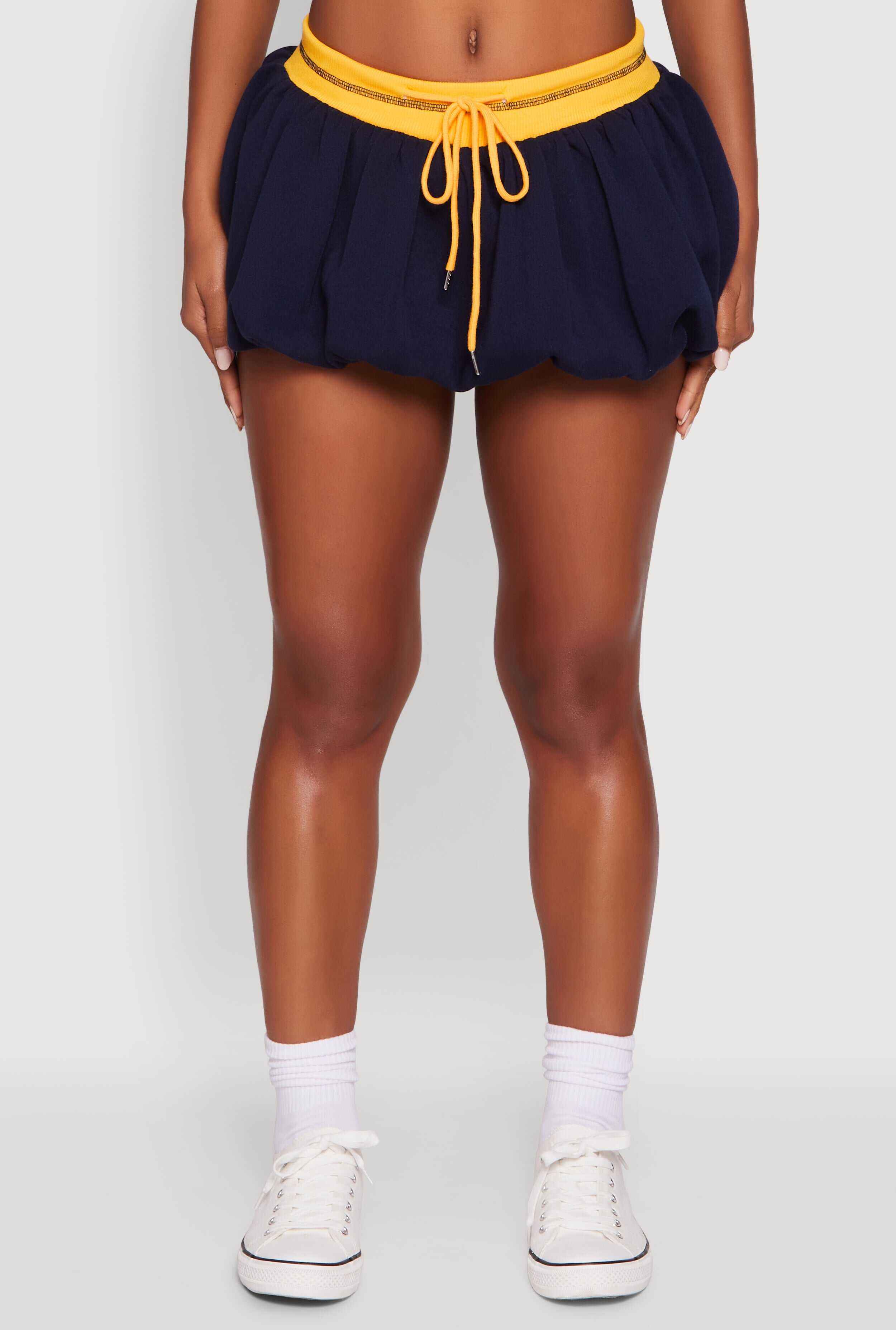 Drawstring Waist Color Blocked Bubble Hem Skirt