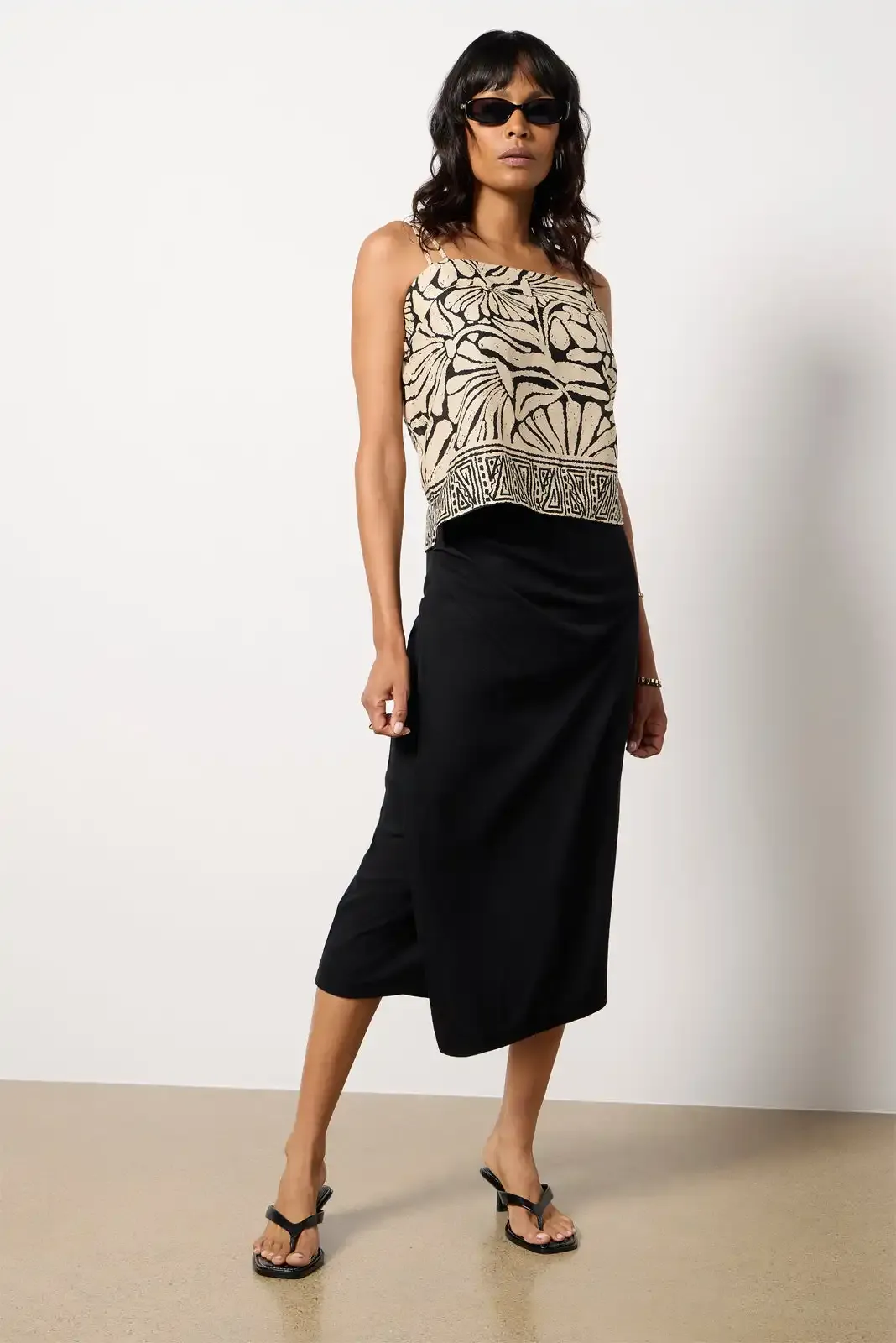 Black Wrap Silhouette Midi Skirt
