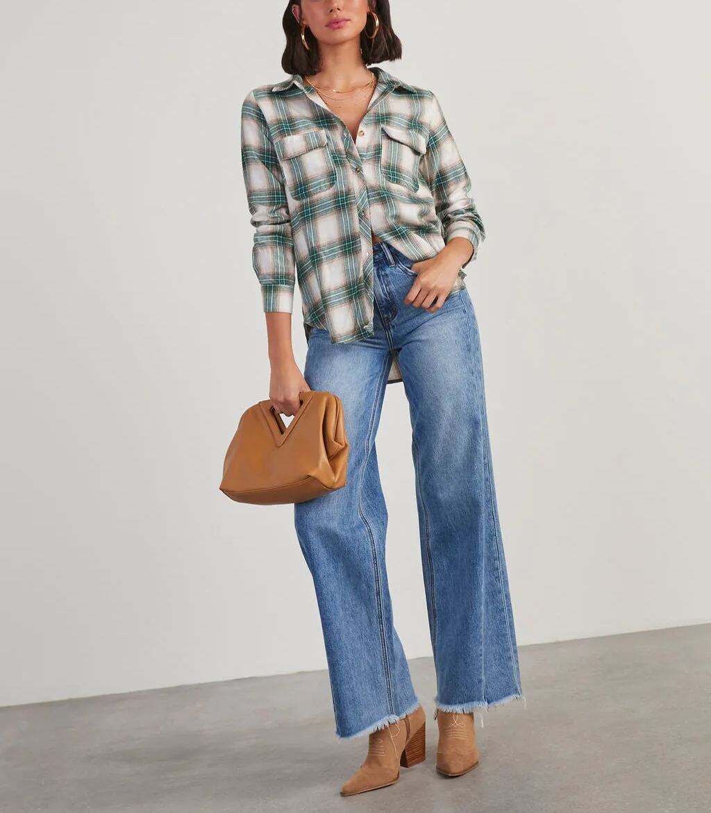 Plaid Utility Button Down Top
