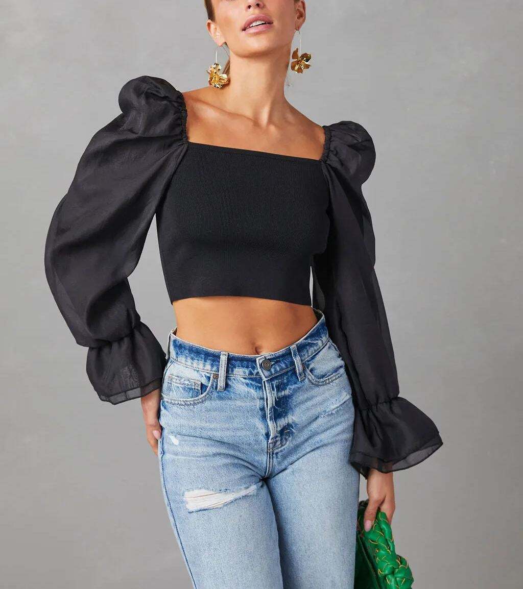 Statement Sleeve Crop Blouse
