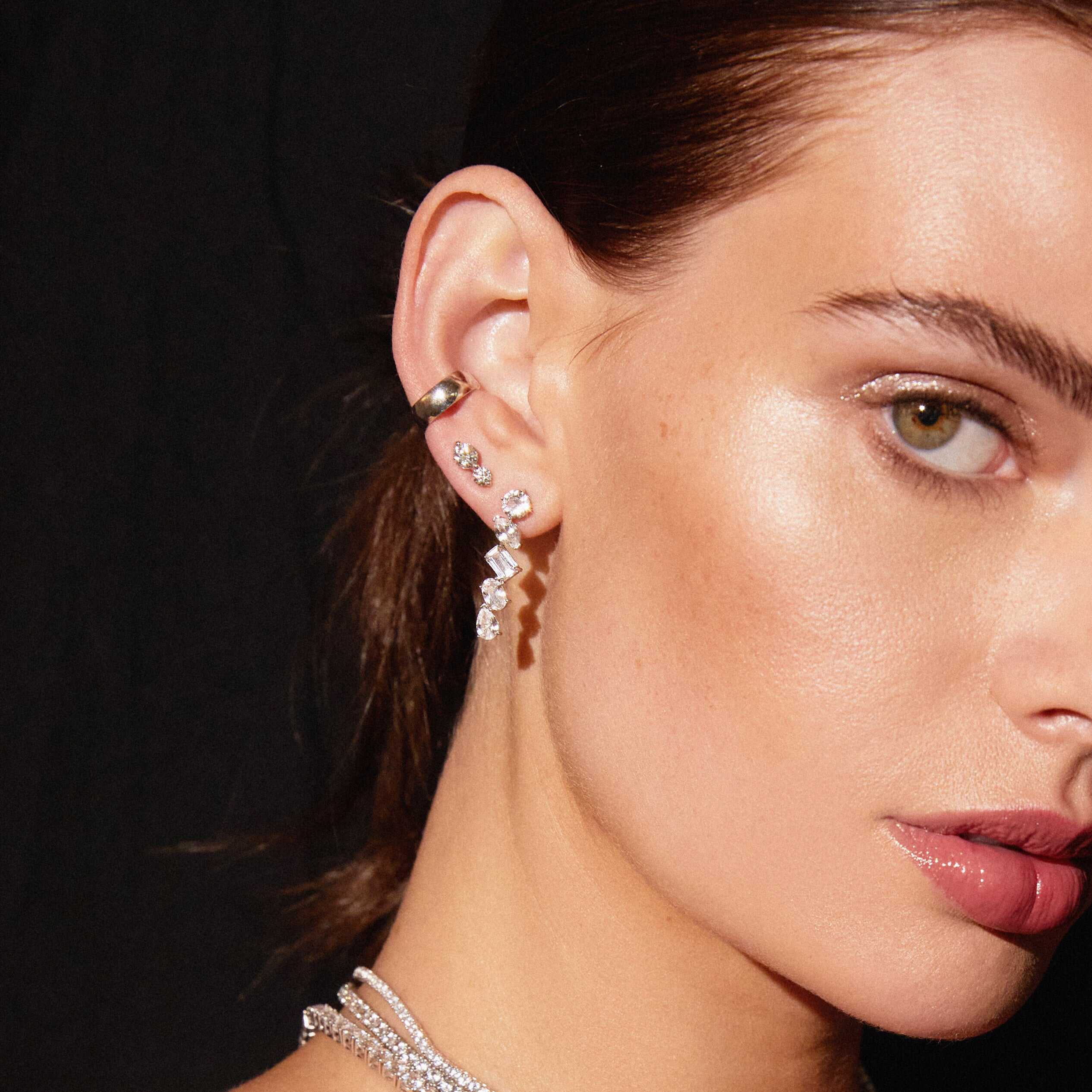 White Sapphire Mixed Shape Tennis Earrings