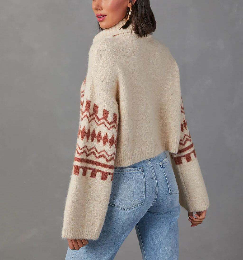 Fall Printed Turtleneck Sweater
