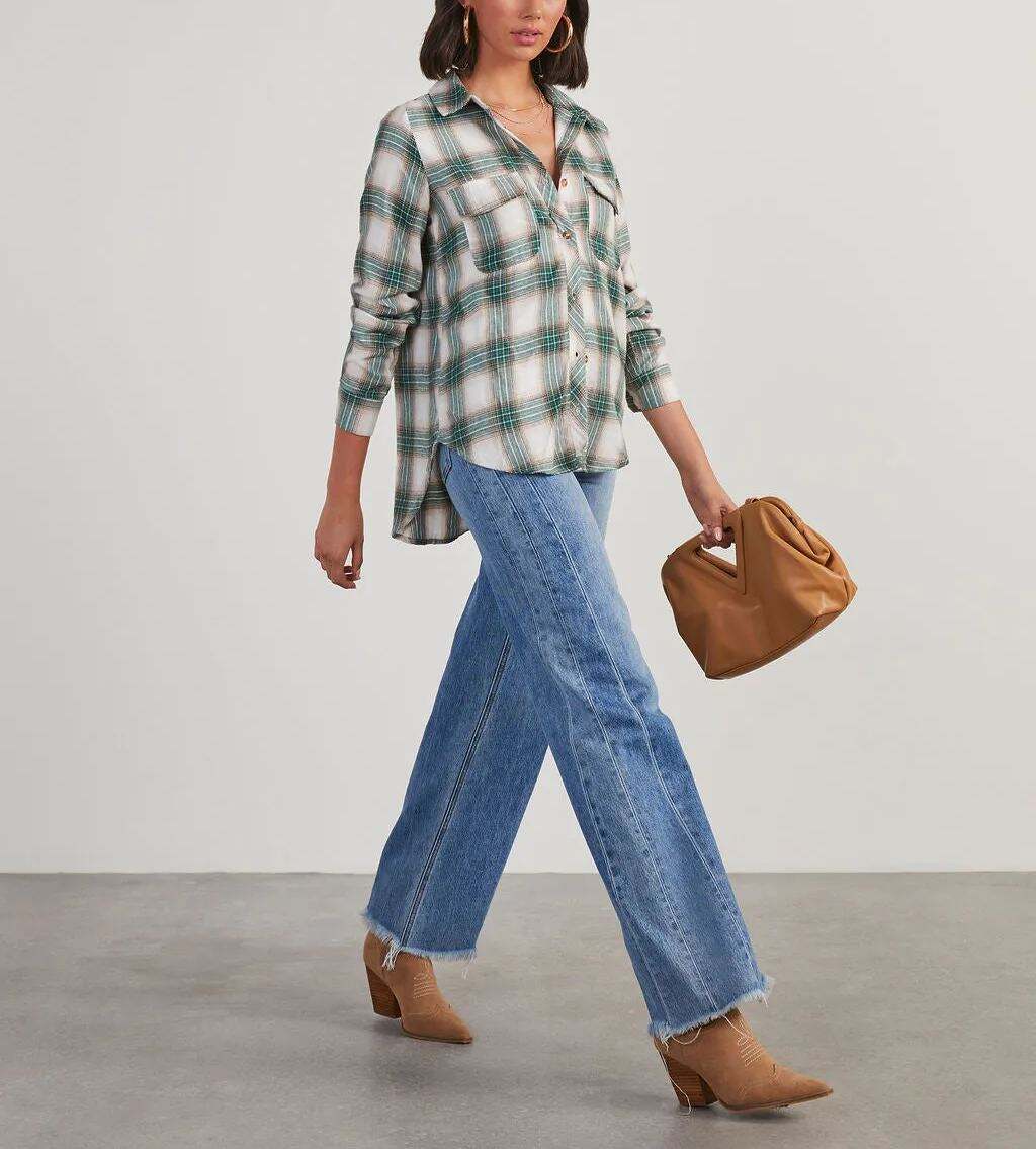 Plaid Utility Button Down Top
