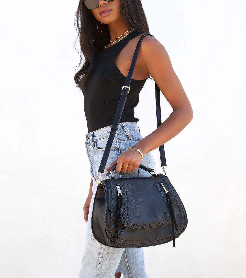 Classic Black Woven Saddle Bag