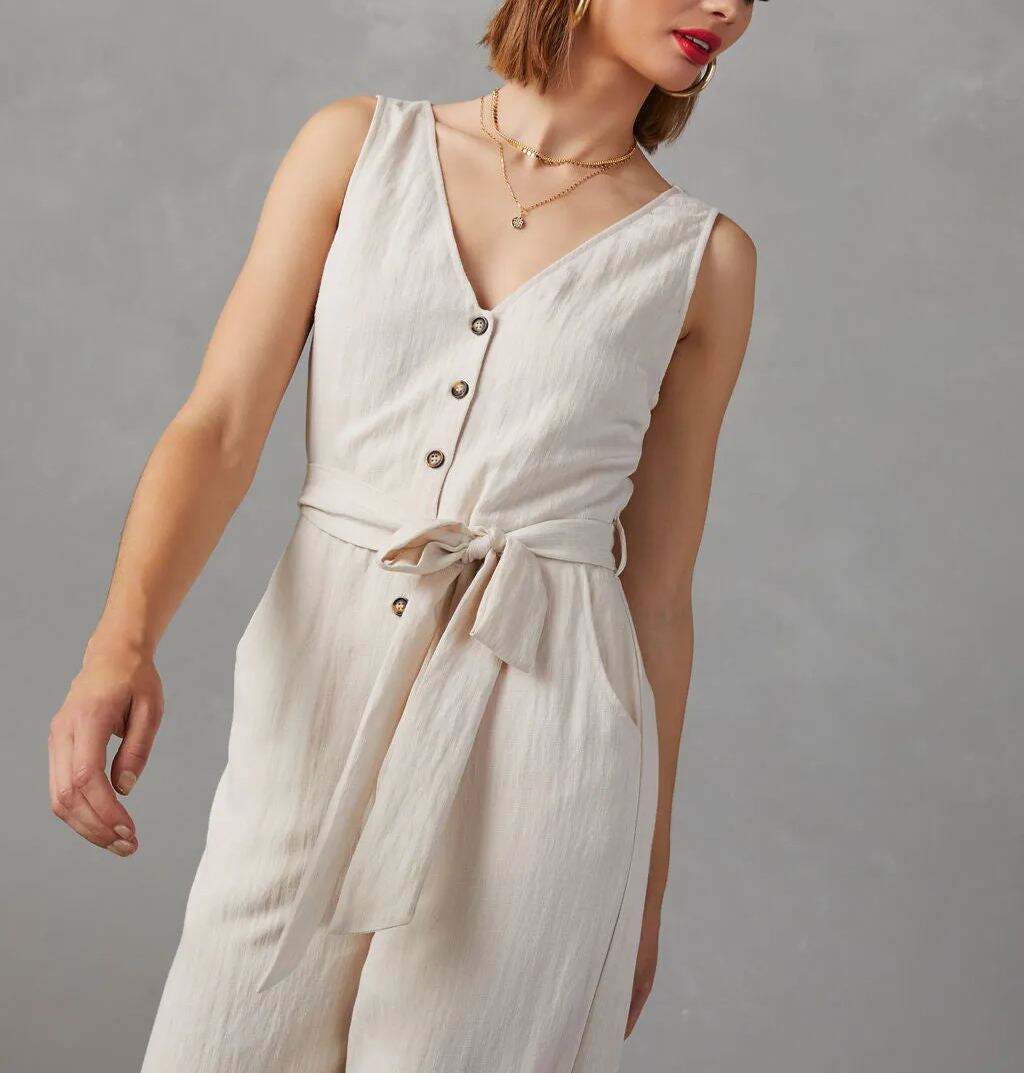 Sleeveless Tie Waist Jumpsuit