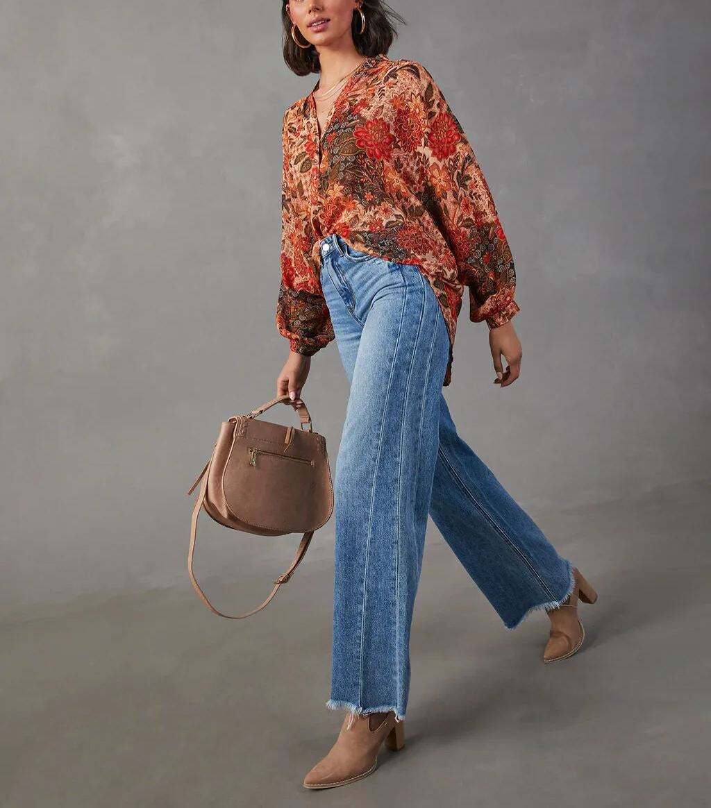 Autumn Floral Button Down Blouse