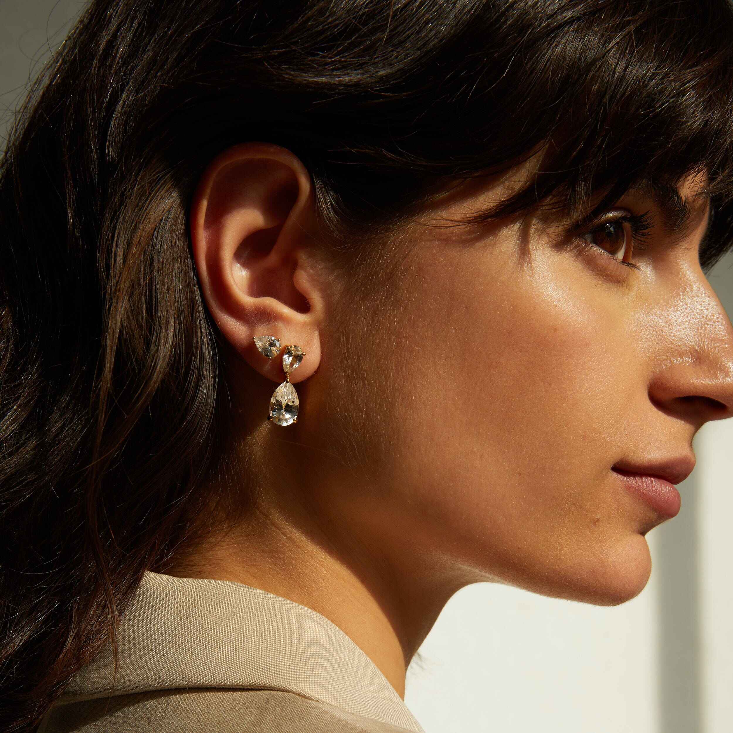 Pear-Shaped Crystal Double Drop Earrings