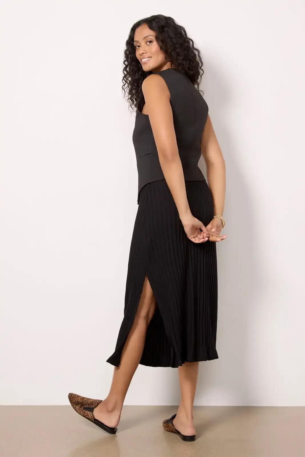 Black Slit Midi Skirt