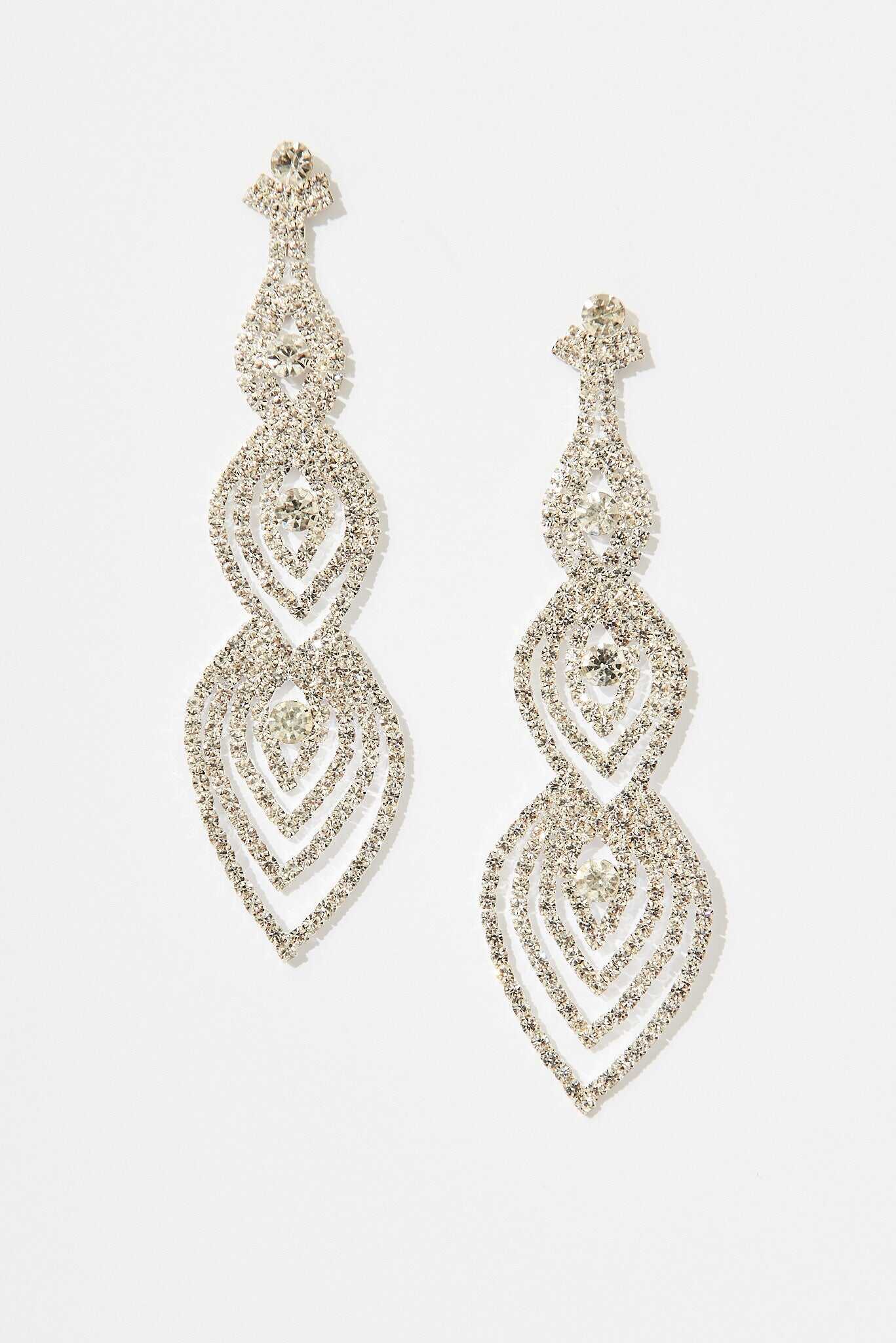 Drop Earrings In Silver Diamante