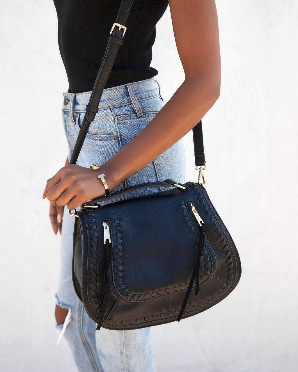 Classic Black Woven Saddle Bag