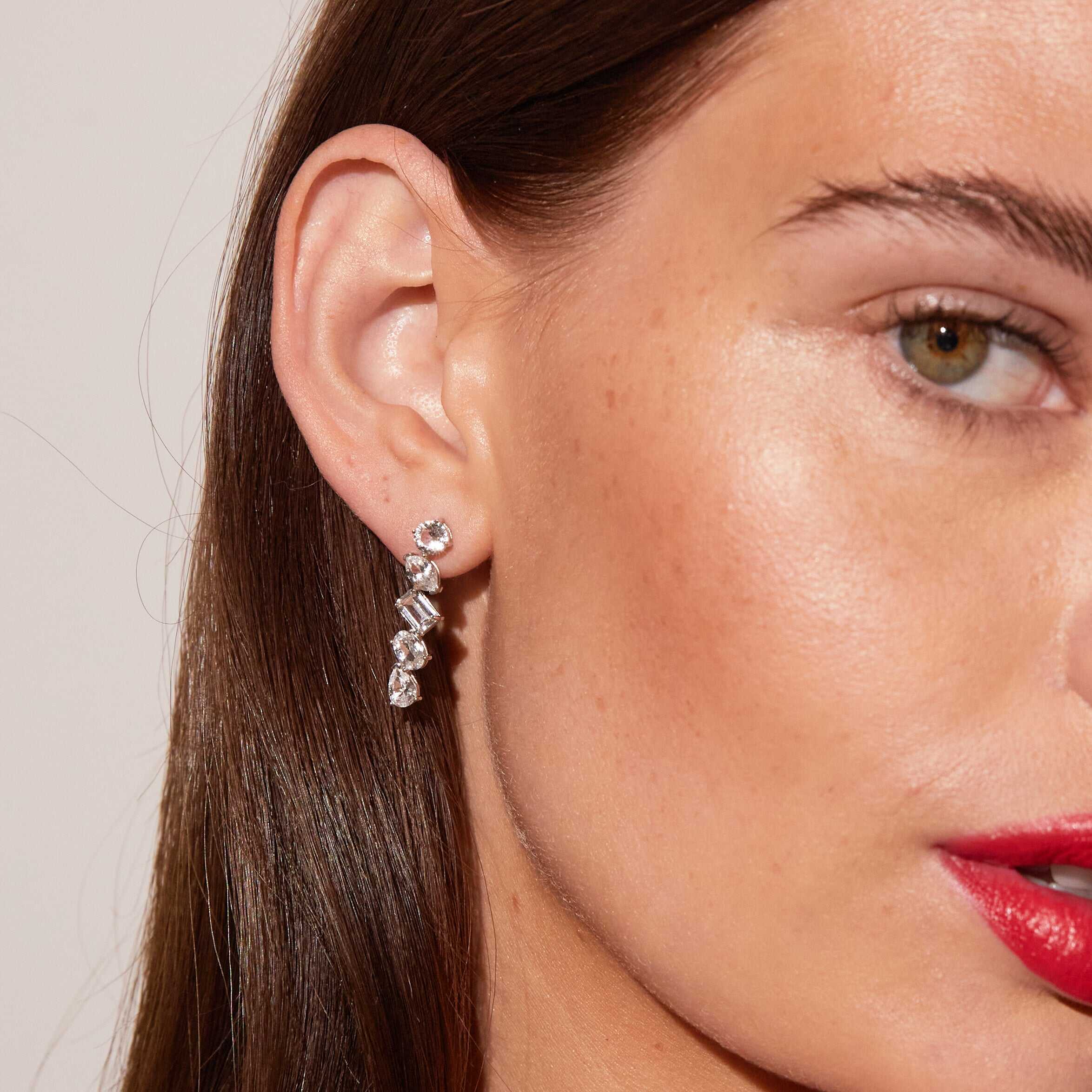 White Sapphire Mixed Shape Tennis Earrings