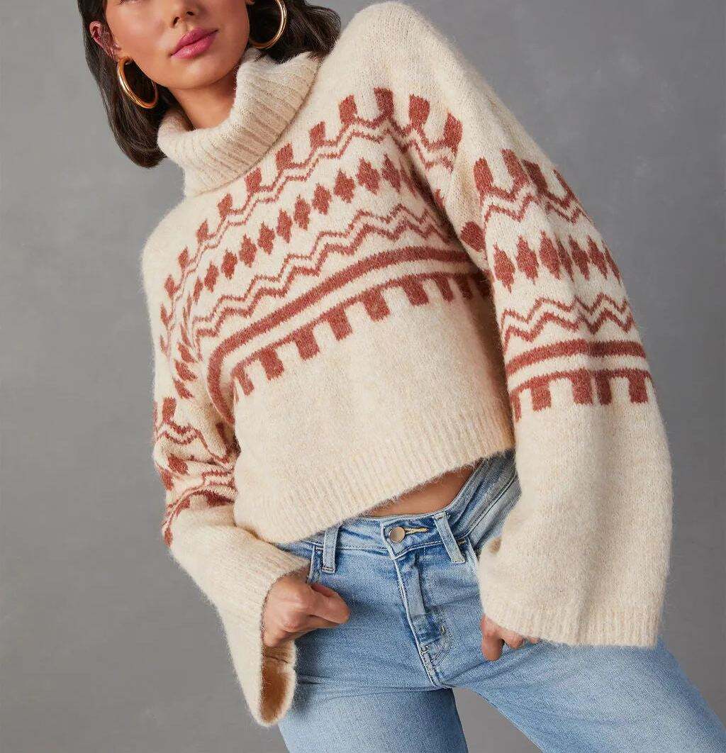 Fall Printed Turtleneck Sweater