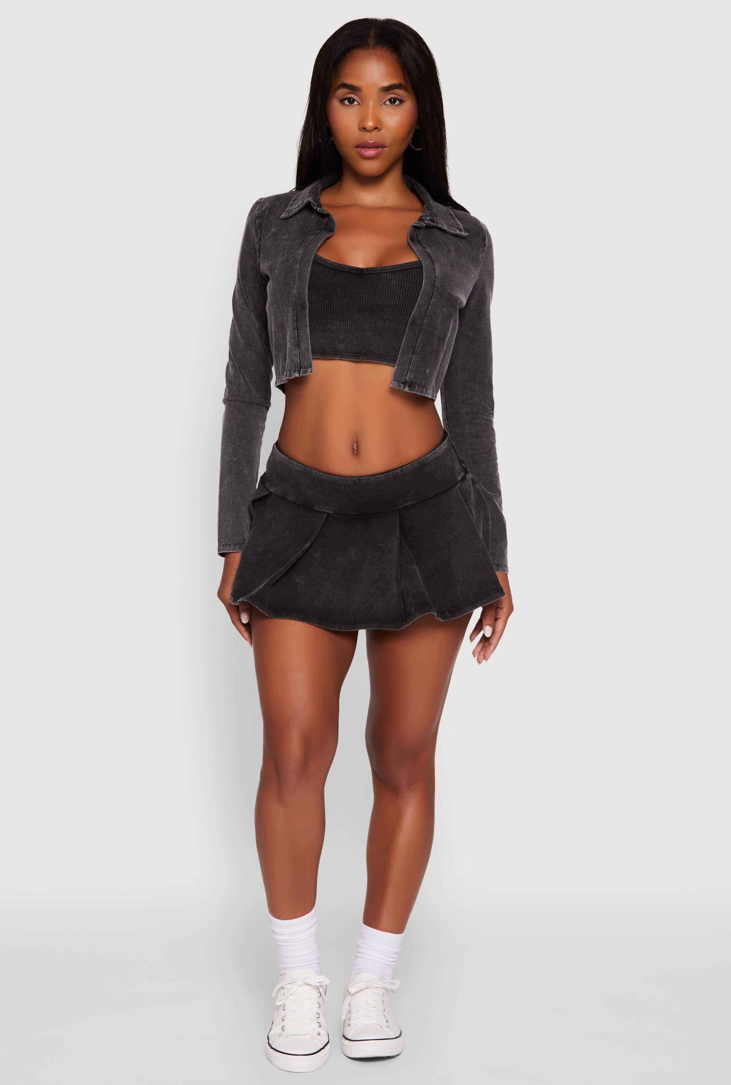 Trendy Acid Wash Pleated Micro Skort