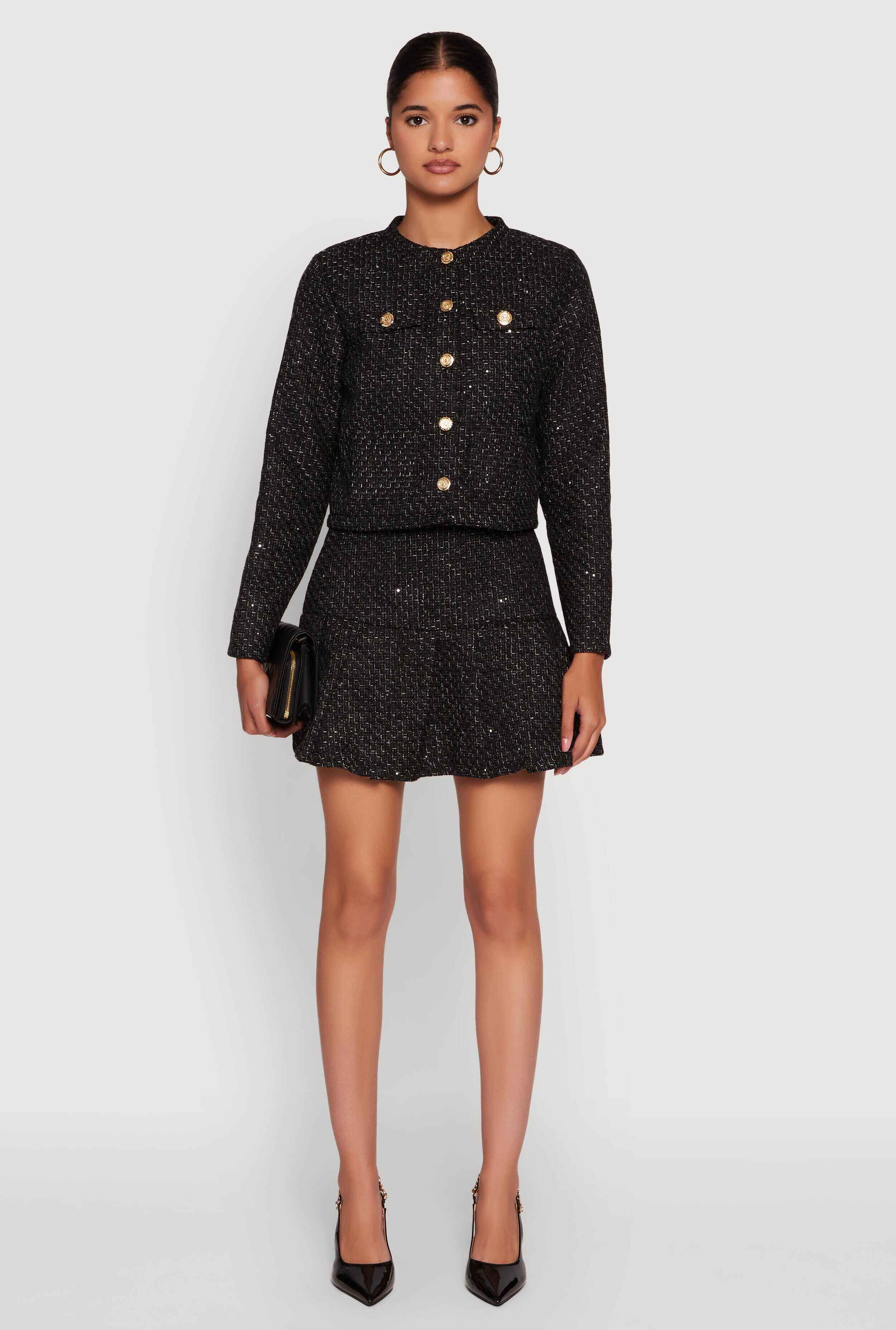 Tweed Pleated Mini Skirt