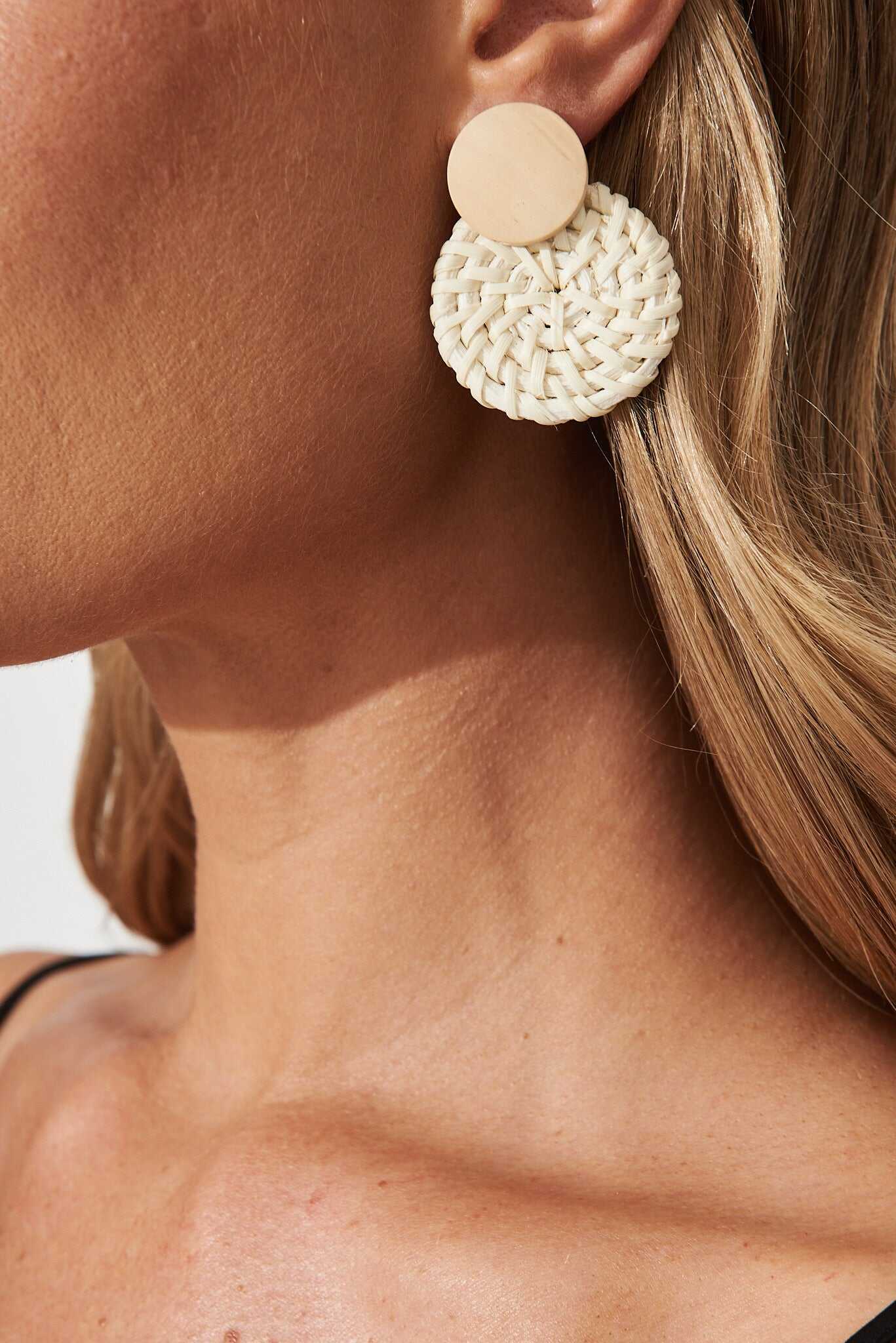 Earrings In Natural Rattan