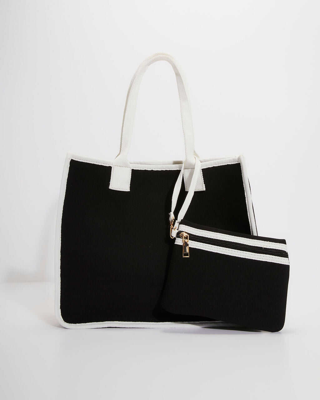 Black and white color block tote bag