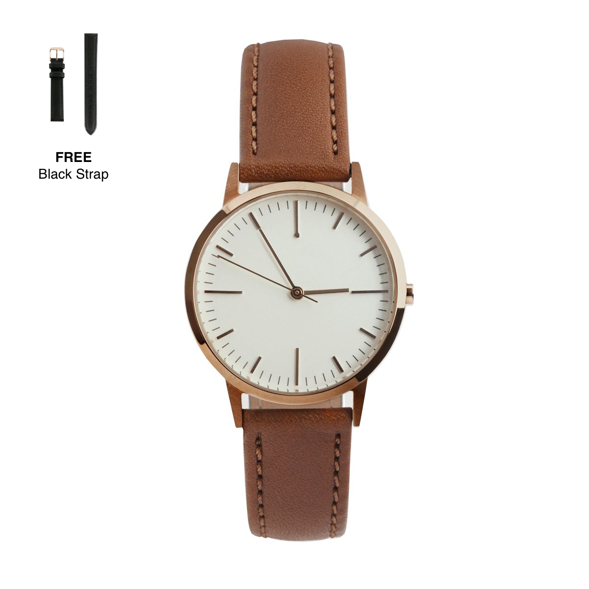 Rose Gold & Tan Watch + FREE Black Strap