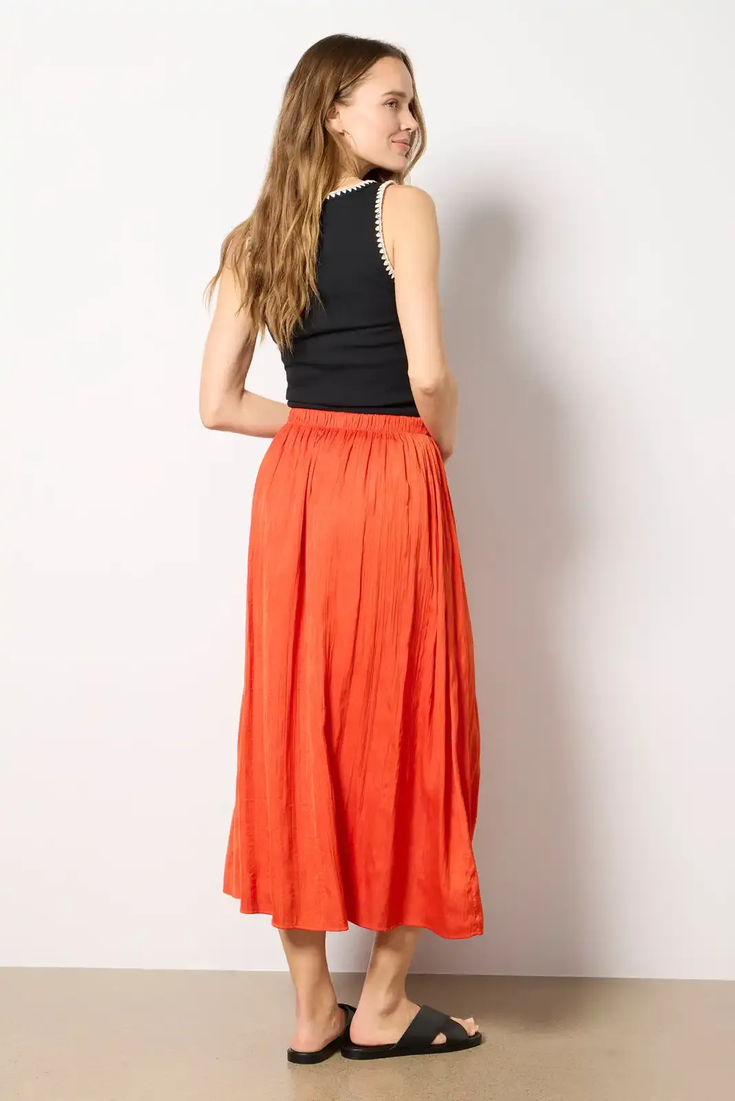 Red Satin Midi Skirt