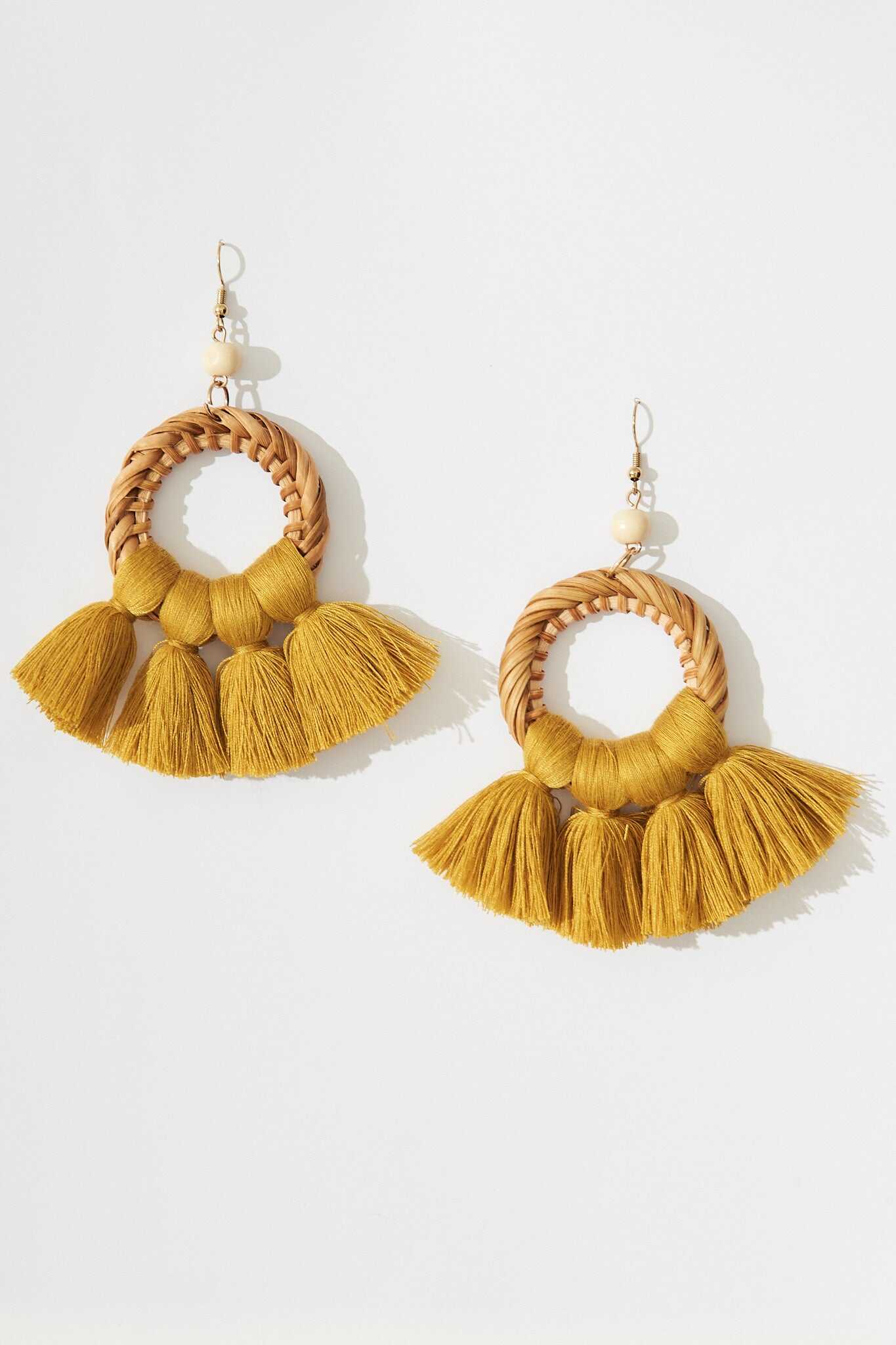 Drop Tassel Earrings In Mustard