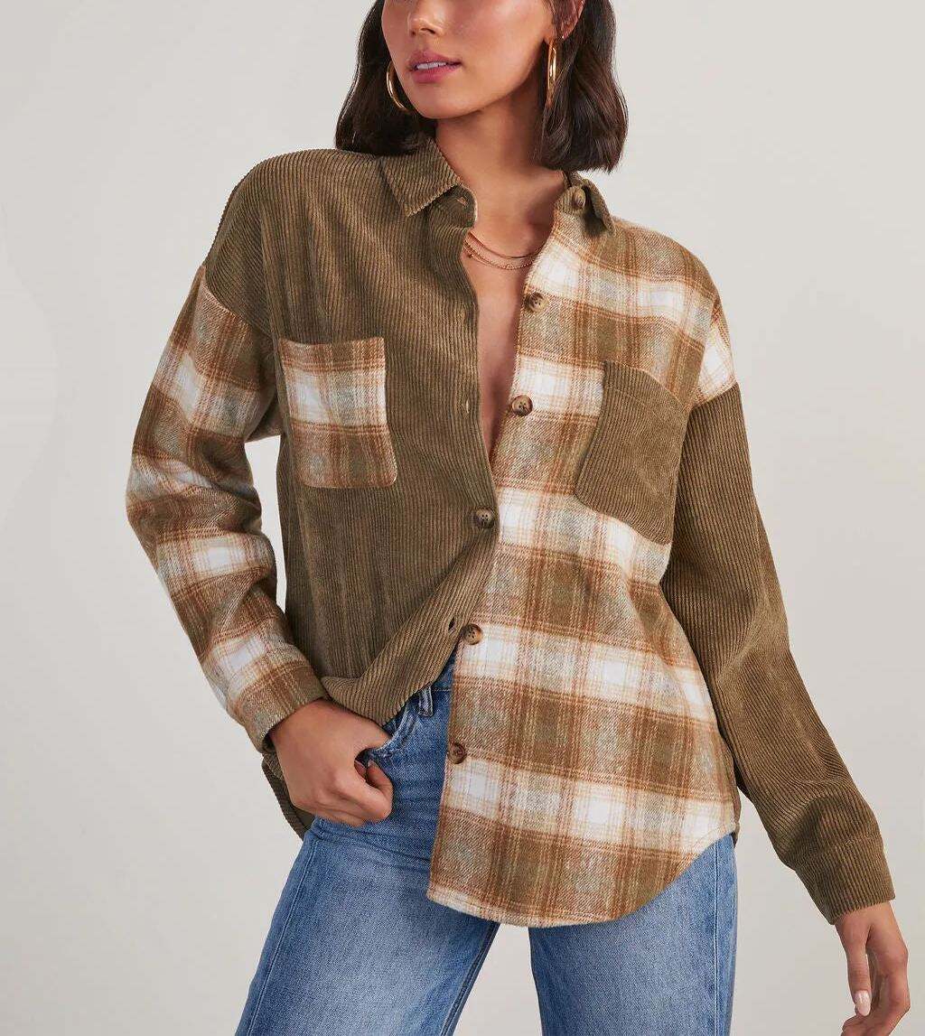 Plaid Colorblock Button Down Top