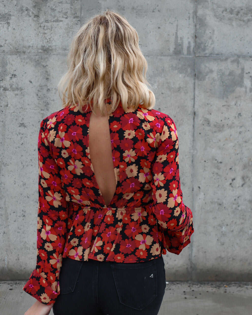 Floral Cutout Bell Sleeve Top