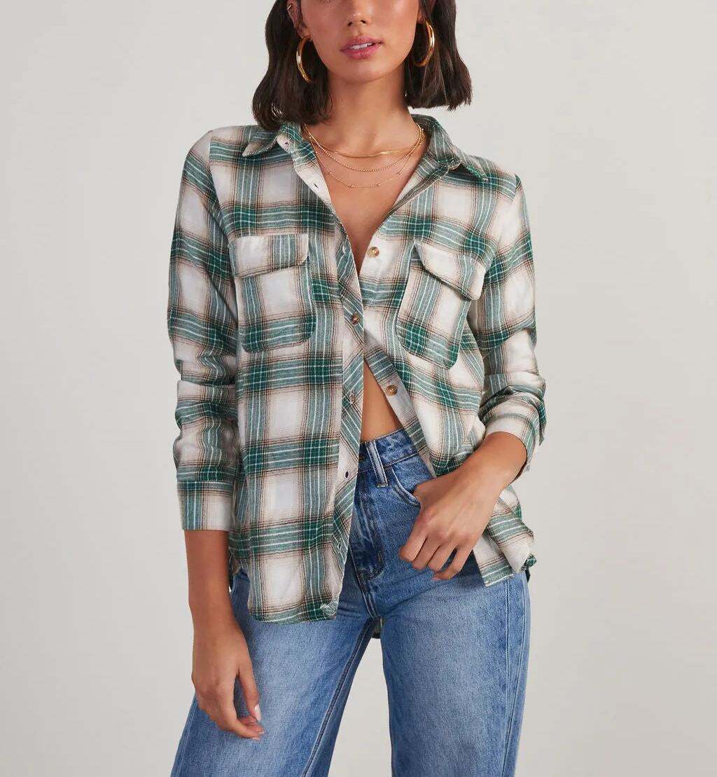 Plaid Utility Button Down Top