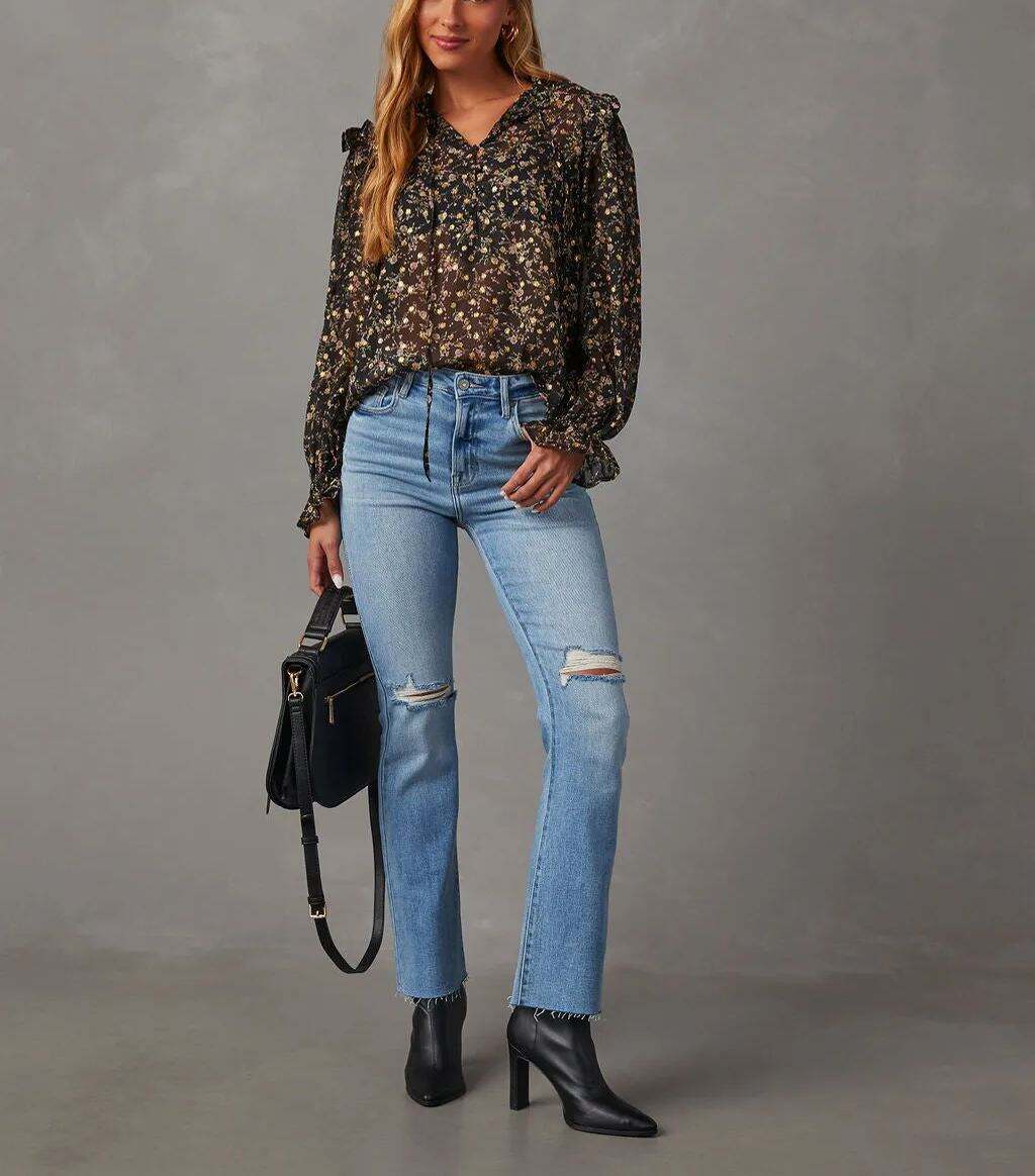 Floral Ruffle Trim Blouse