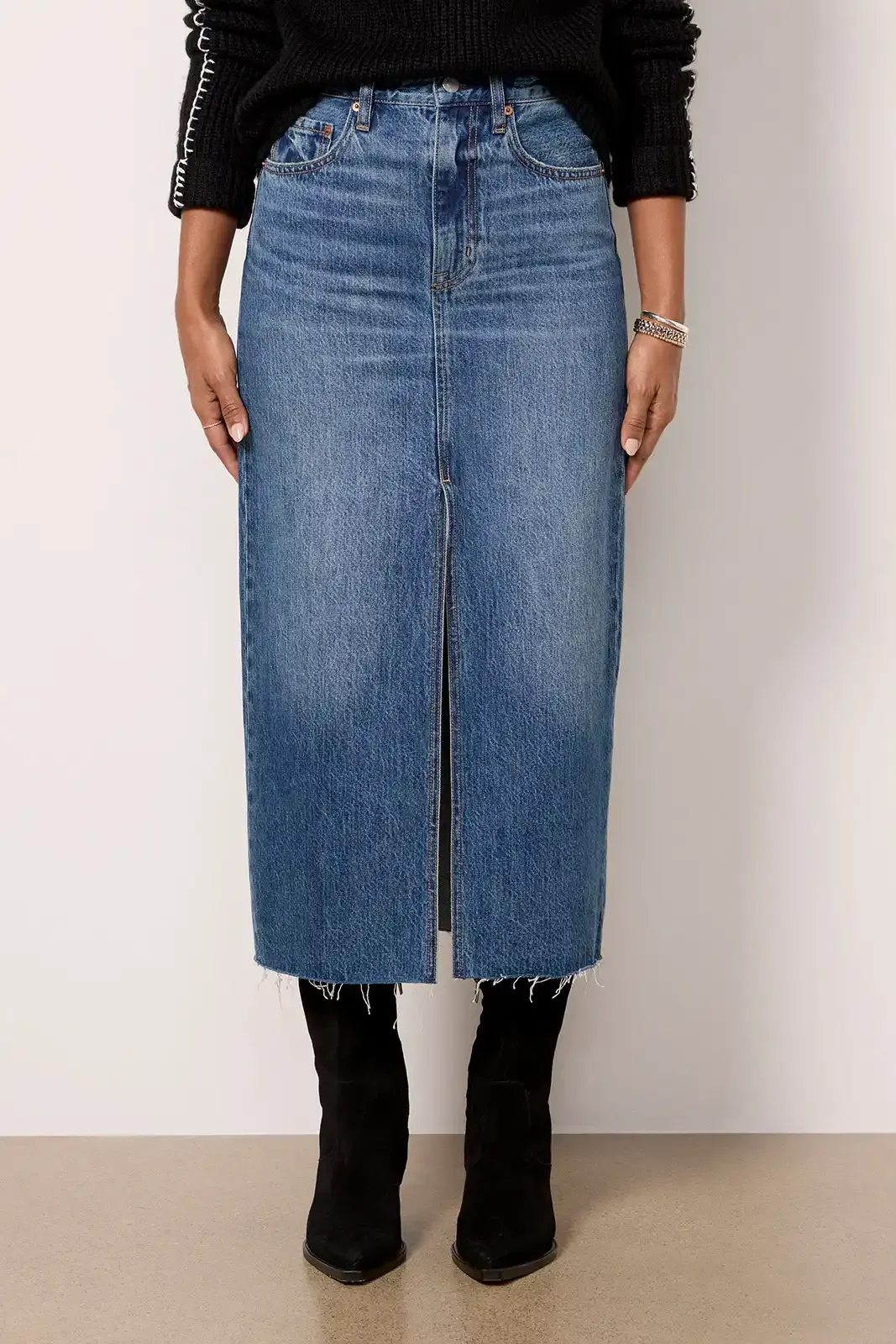 Faded Blue Wash Midi Skirt