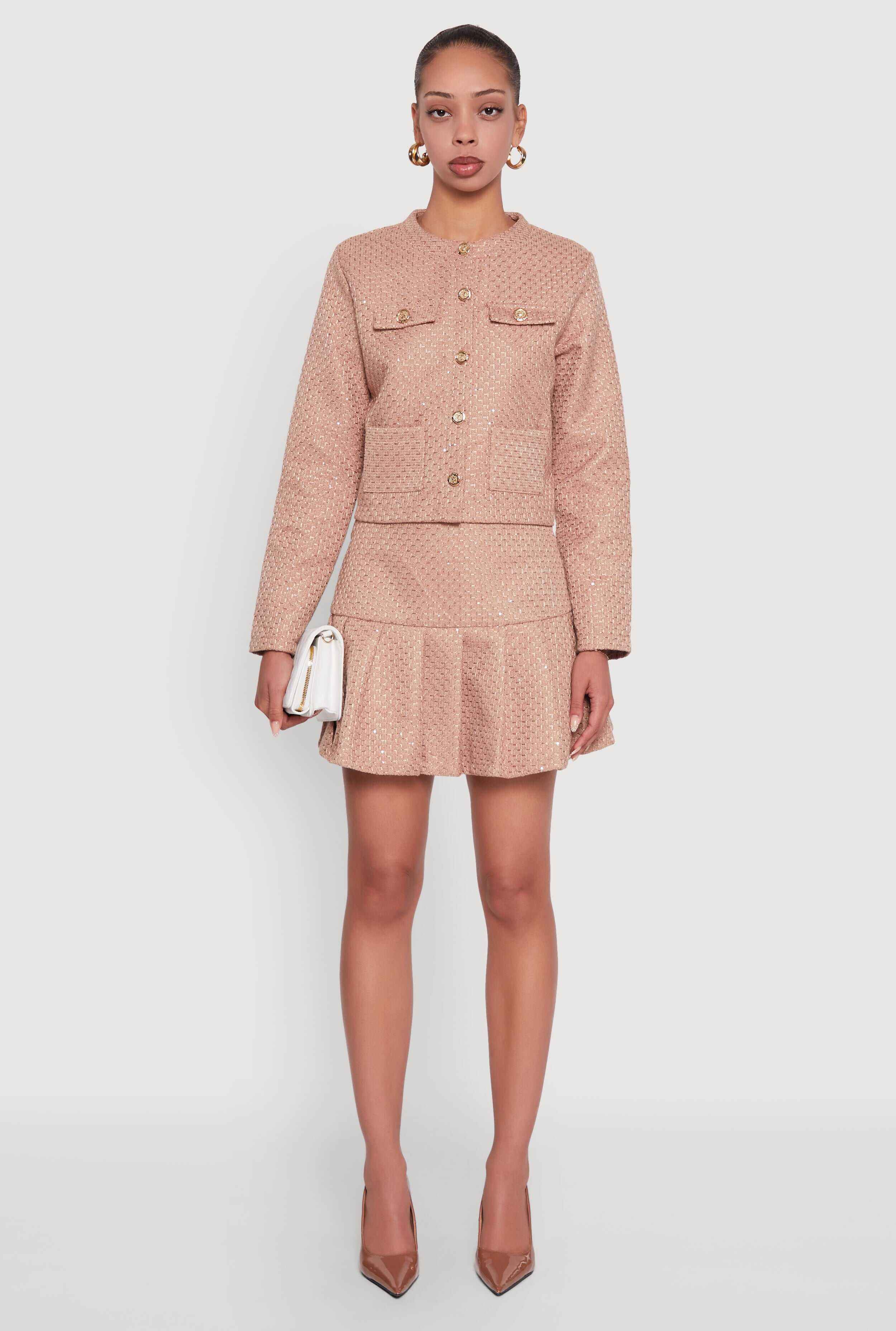 Tweed Pleated Mini Skirt