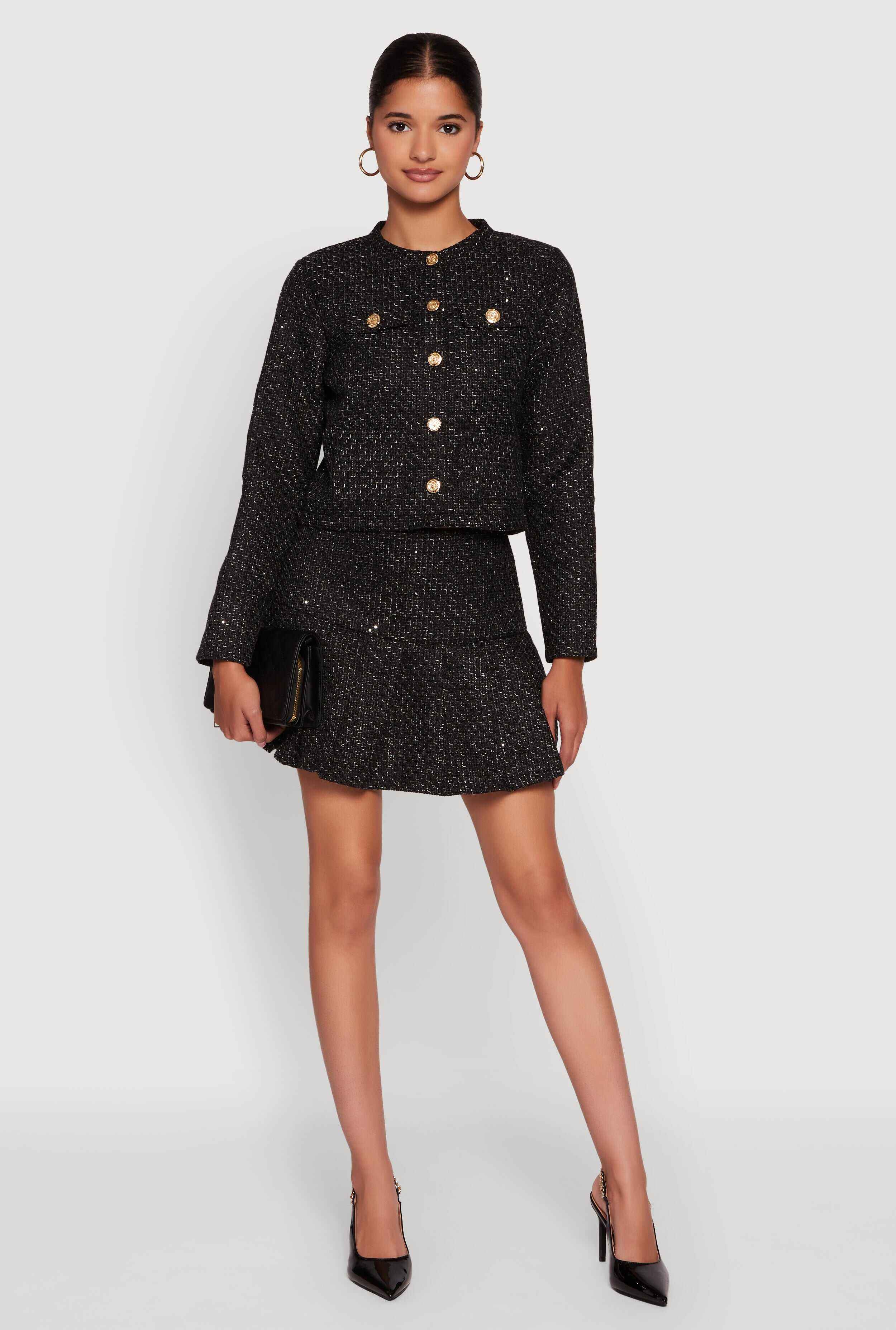 Tweed Pleated Mini Skirt
